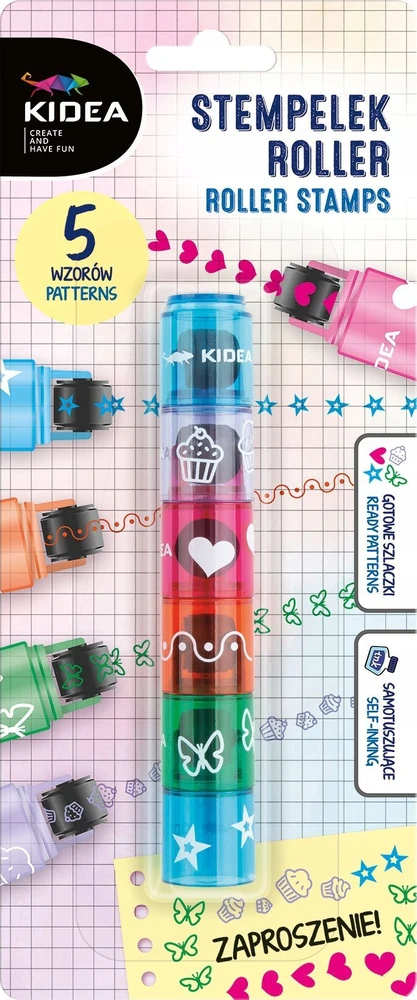 STAMP ROLLER KIDEA 5in1 antspaudai, spalvingi raštai užrašams