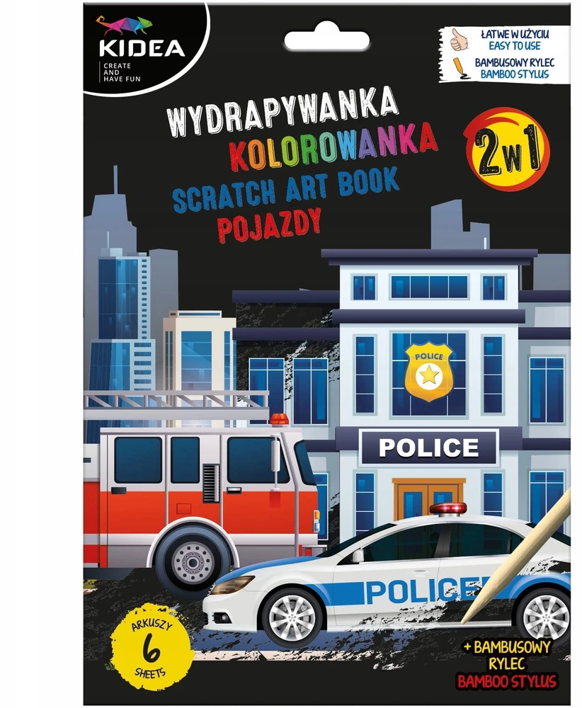 Derform Kūrybinis rinkinys Kidea: 2in1 transporto priemonės (draskyklė ir spalvinimo knygelė)