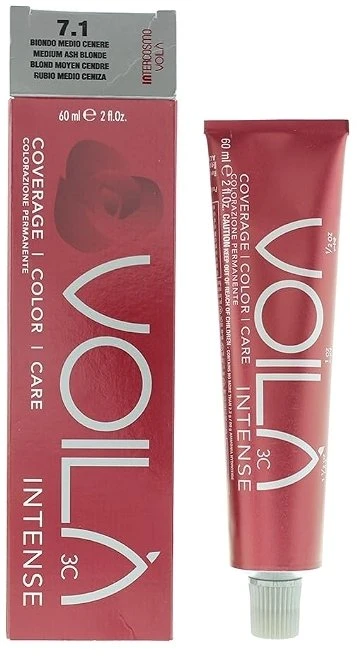 Intercosmo Voila 3C Intense Permanent Hair Dye 7.1 Medium Ash Skirtas šviesiems plaukams, 60 ml