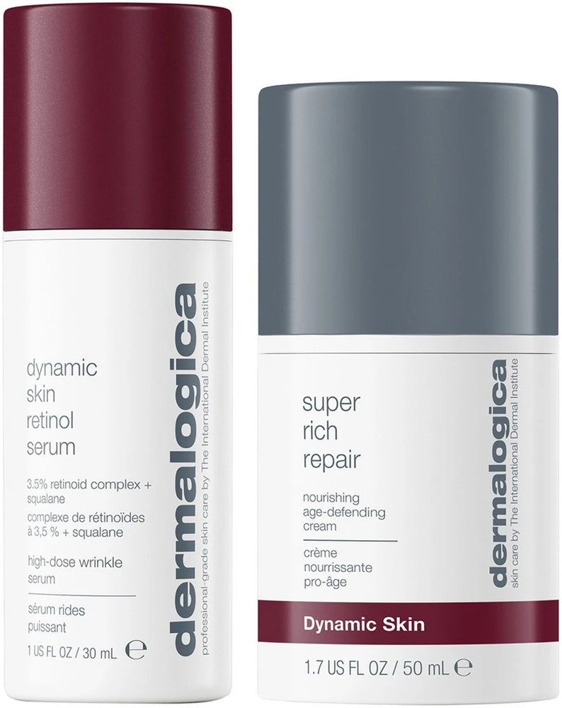 Retinolio atsinaujinimo rinkinys „Dermalogica“: „Dynamic Skin“ retinolio serumas veidui nuo raukšlių, 30 ml + „Dynamic Skin“ senėjimą stabdantis kreminis veidui, 50 ml
