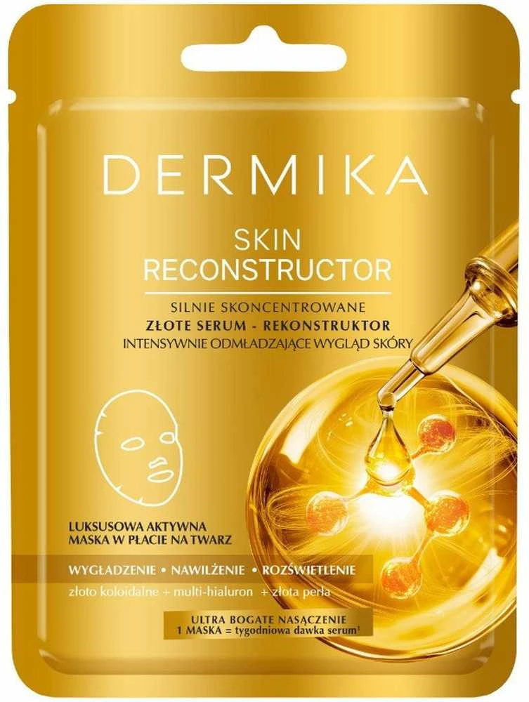 Dermika „Skin Reconstructor“ labai koncentruotas aukso serumas-atkuriamasis lakštinė kaukė, intensyviai atjauninanti odos išvaizdą, 1 vnt.