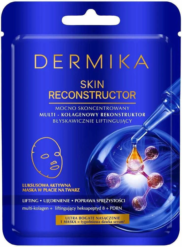 Dermika „Skin Reconstructor“ itin koncentruota daugiakolageno rekonstruomoji, greito stangrinamojo poveikio lakštinė kaukė, 1 vnt.