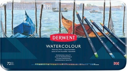 Derwent akvarelinių pieštukų rinkinys 72 vnt. metalinėje dėžutėje