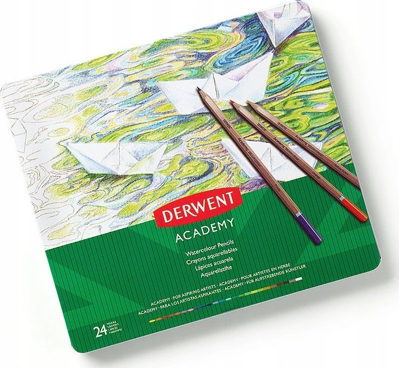 Akvarelinių pieštukų rinkinys Derwent Academy, 24 spalvų, metalinėje dėžutėje