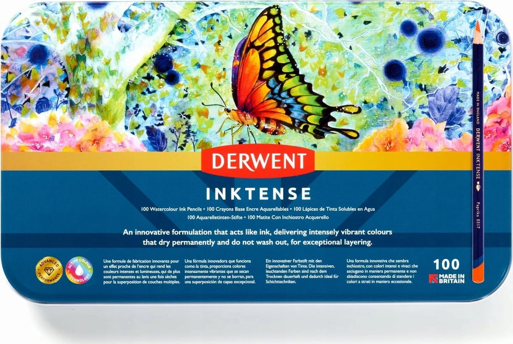 Derwent Derwent Inktense 100 rašalų dailininko pieštukai metaliniame dėkle