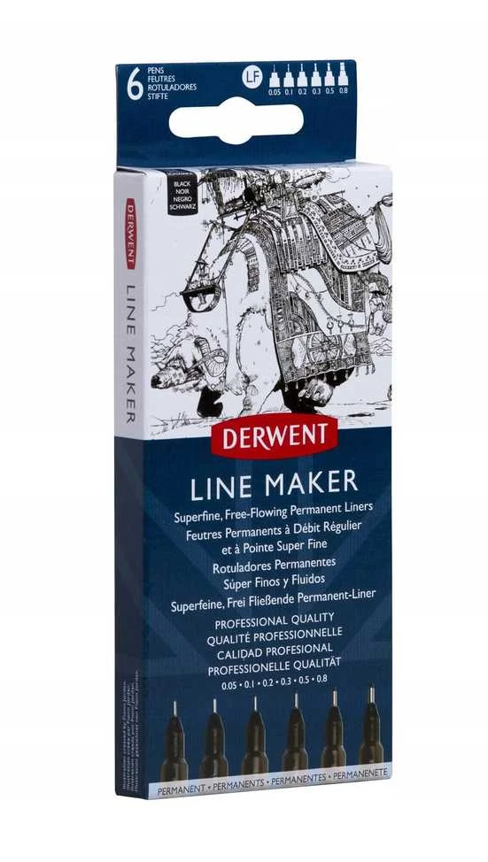 Derwent Line Maker fineliners juodos spalvos, 6 vnt.