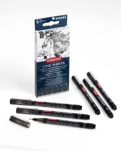 Derwent Line Maker fineliners juodos spalvos, 6 vnt.
