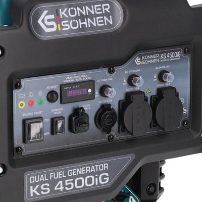 Inverterinis generatorius Könner & Söhnen KS 4500iG, 4,2 kW, 230 V, 13 l, dviejų kuro rūšių aprašymas - Prekės nuotrauka
