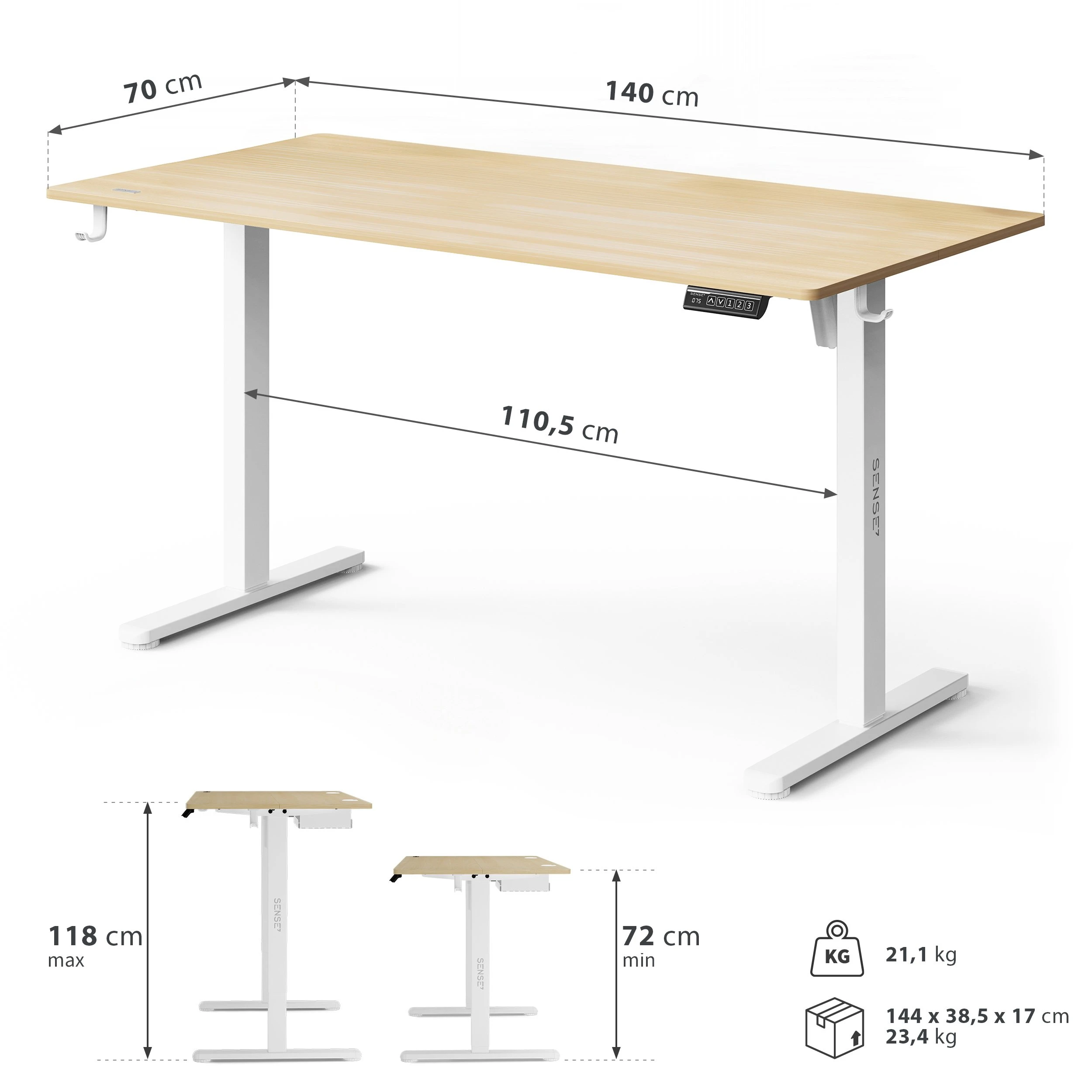 Rašomasis stalas SENSE7 NOJO LIGHT, šviesiai rudos ir baltos spalvos, 140×70 cm aprašymas - Prekės nuotrauka