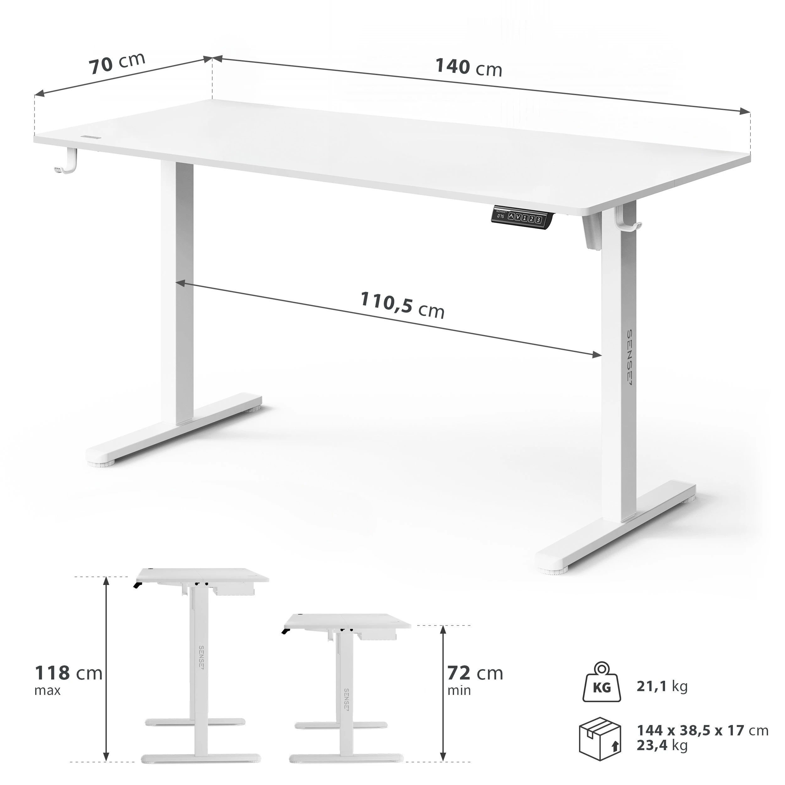 Rašomasis stalas SENSE7 NOJO LIGHT, baltos spalvos, 140×70 cm aprašymas - Prekės nuotrauka