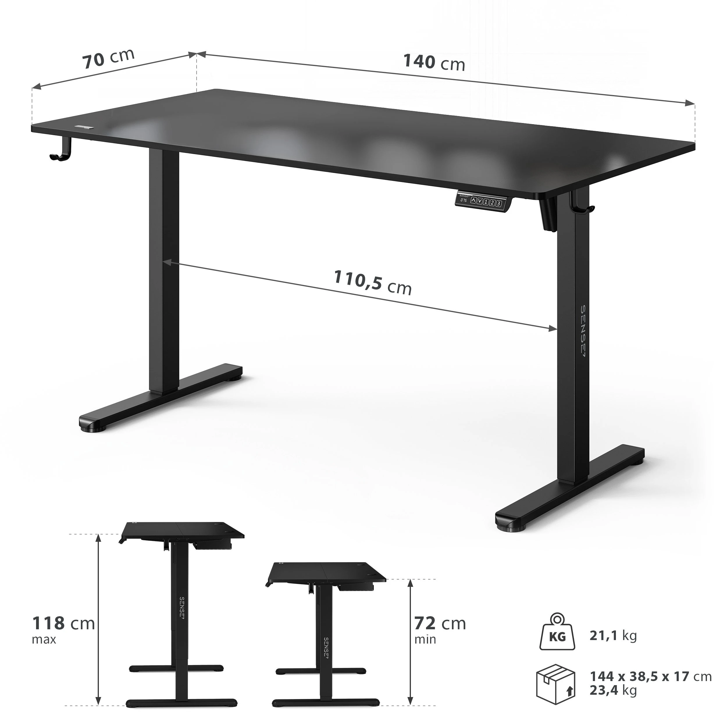 Rašomasis stalas SENSE7 NOJO LIGHT, juodos spalvos, 140×70 cm aprašymas - Prekės nuotrauka