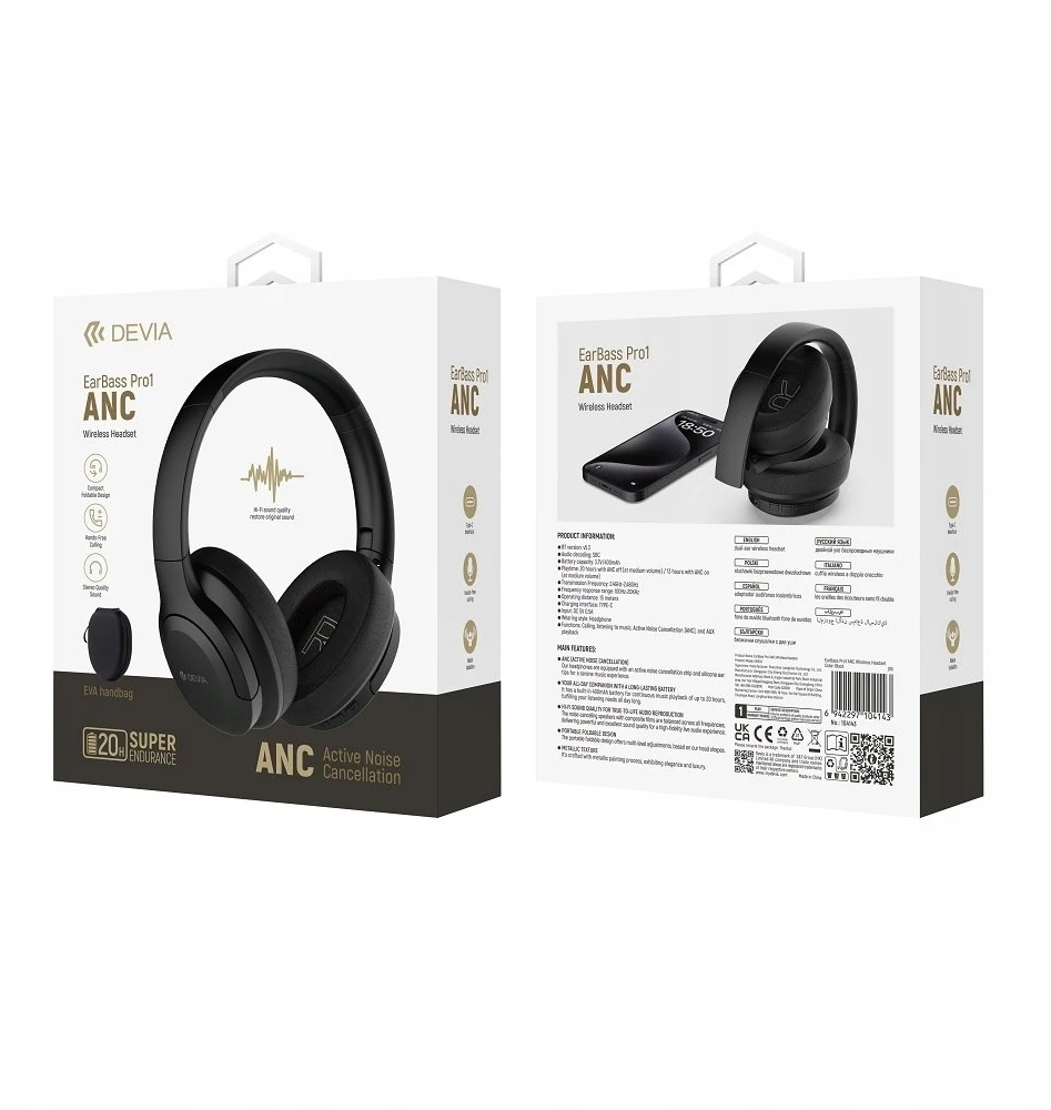 Devia Bluetooth ausinės EarBass Pro1 juodos spalvos su ANC