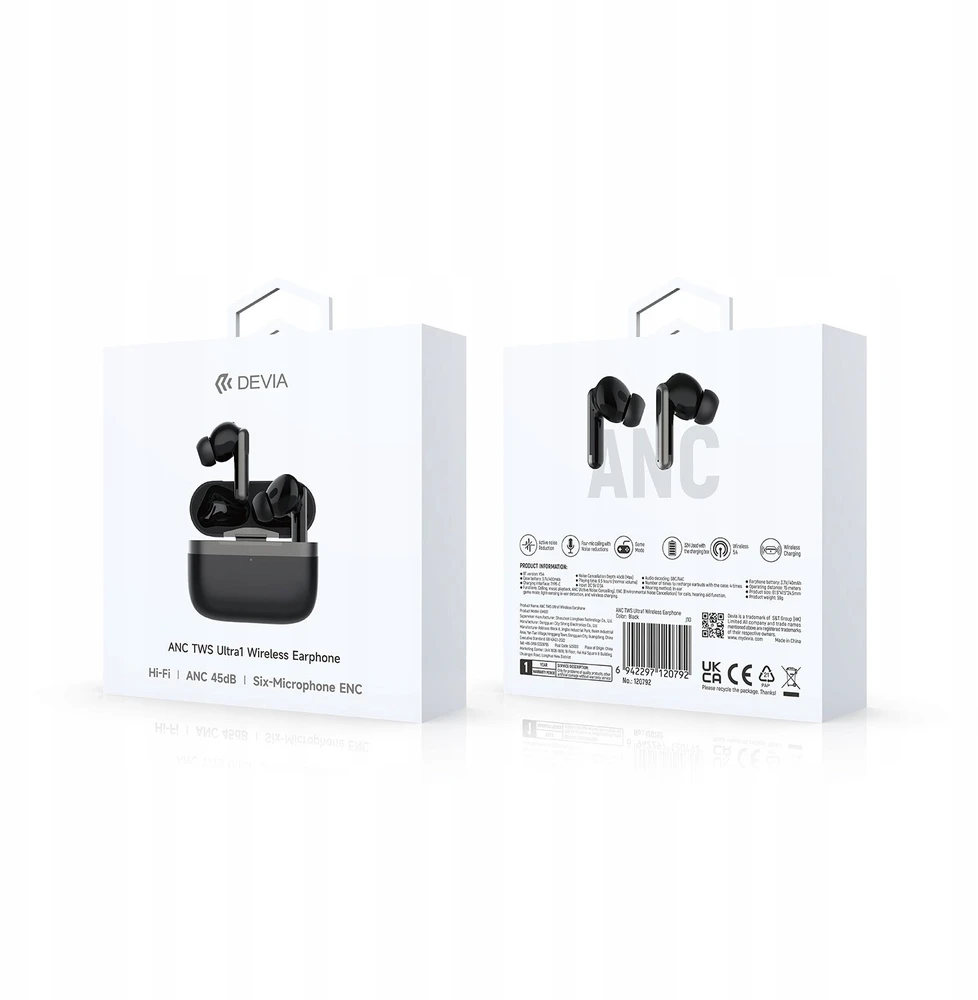 Devia Bluetooth ausinės TWS Ultra1 juodos su ANC
