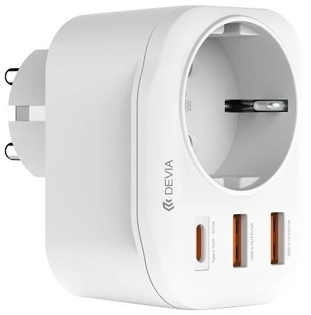 Devia maitinimo lizdo PD įkroviklis 20W 1x USB-C 2x USB 3A baltas