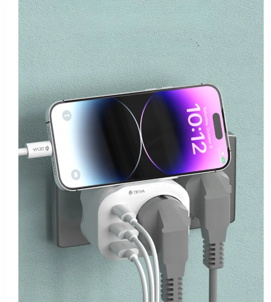 Devia maitinimo lizdo PD įkroviklis 20W 1x USB-C 2x USB 3A baltas