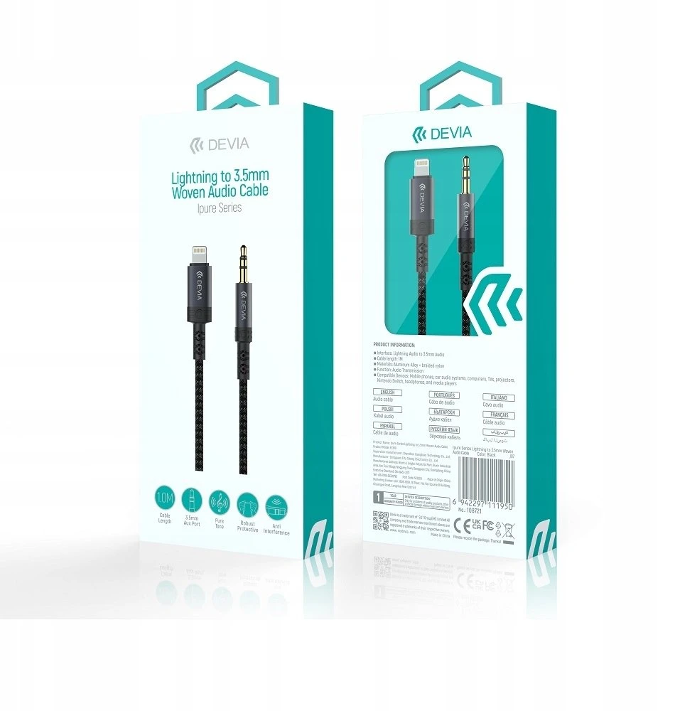 Devia garso laidas Ipure EC619 Lightning – 3,5 mm jungtis 1,0 m juodas