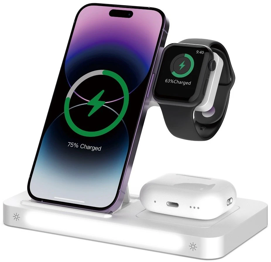 "Devia Smart 3in 1" belaidis įkroviklis 15W, baltas