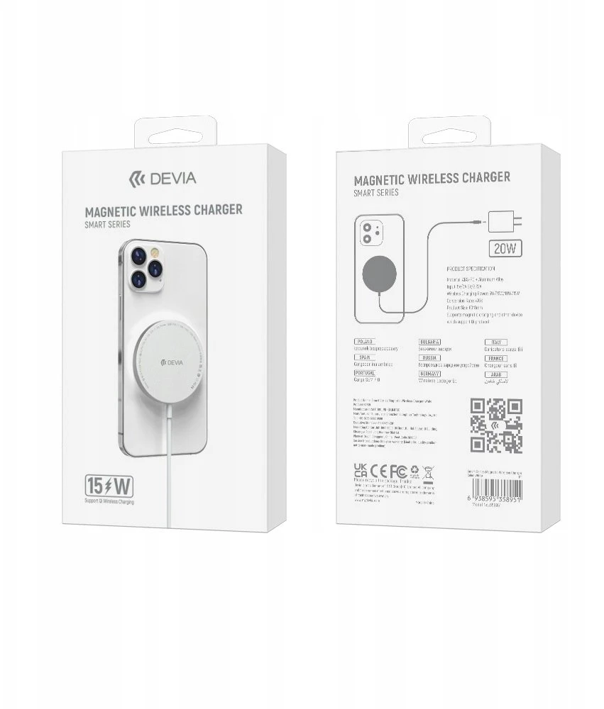 Devia belaidis įkroviklis Smart magnetic 15W baltos spalvos