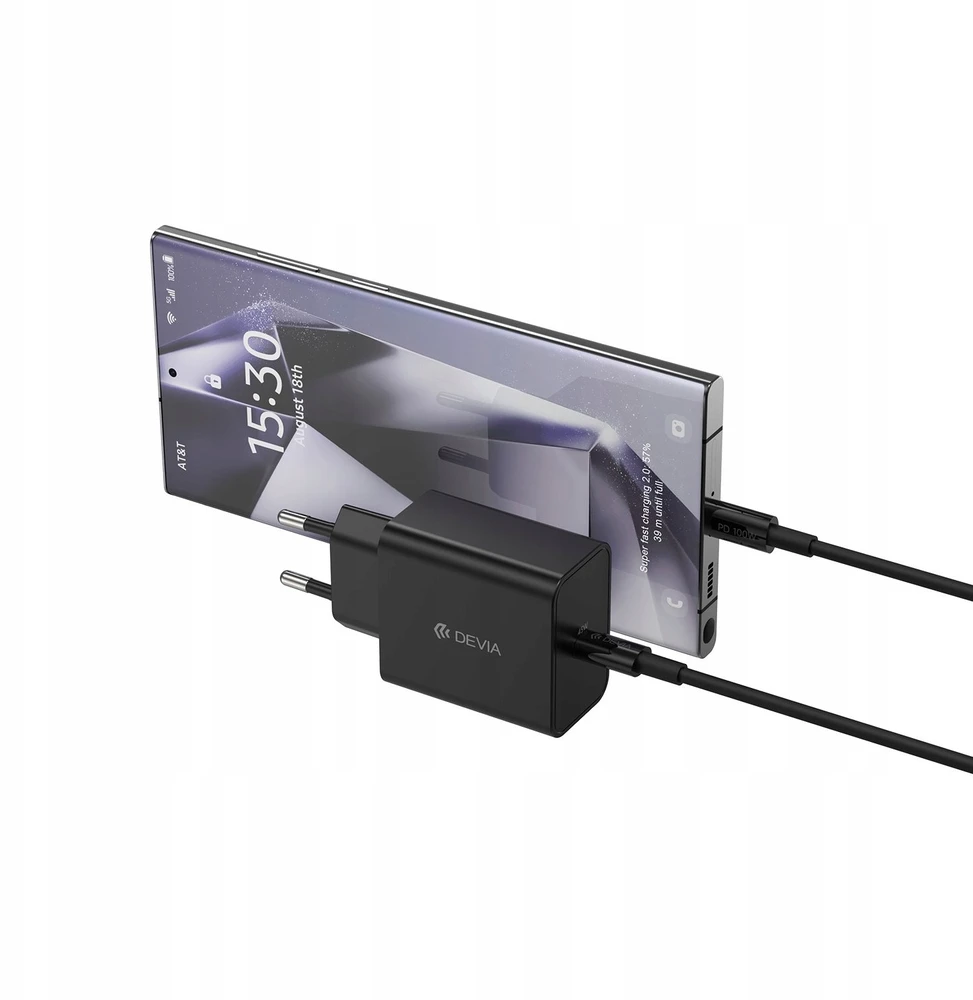 Devia sieninis įkroviklis Rocket PD 45W 1x USB-C baltas + laidas USB-C – USB-C