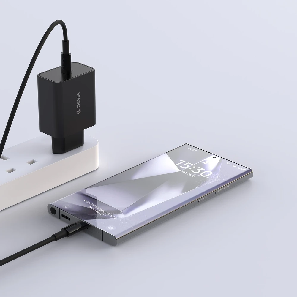 Devia sieninis įkroviklis Rocket PD 45W 1x USB-C baltas + laidas USB-C – USB-C