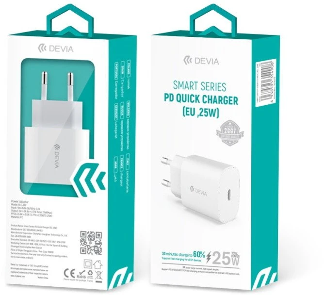 Įkroviklis buitinis Devia Rocket PD Quick Charge 25W baltas