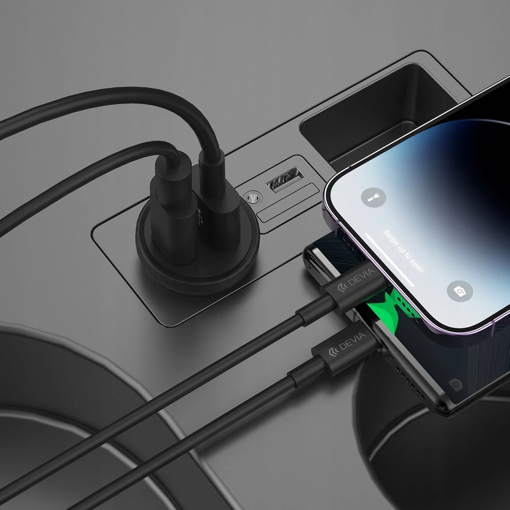 Devia automobilinis įkroviklis Smart Mini PD QC 3.0 30W 1x USB 1x USB-C baltas