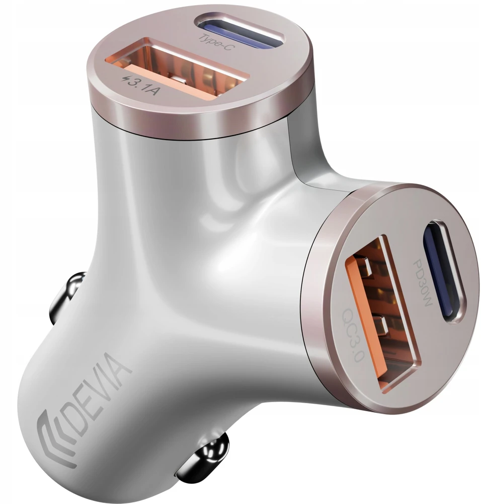 Devia automobilinis įkroviklis Extreme Metal PD 48W 2x USB 2x USB-C sidabrinis