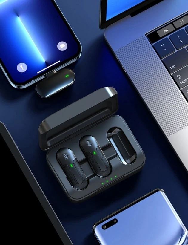 Devia mikrofonas išmaniesiems telefonams Kintone Lightning belaidis 2in1 juodas