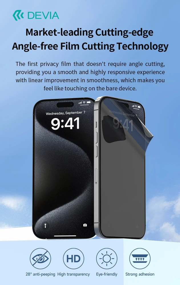 Devia apsauginė plėvelė anticrash privacy HD skirta pjaustymo staklėms, 10 vnt. išmaniųjų telefonų LCD ekranams