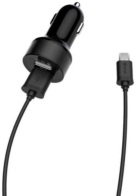Įkroviklis Devia Devia Smart Series Premium Car charger 2 x USB 2.4A + Micro USB Cable 1m Juodas