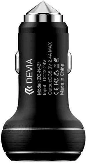 Įkroviklis Devia Devia Smart Series Premium Car charger 2 x USB 2.4A + Micro USB Cable 1m Juodas