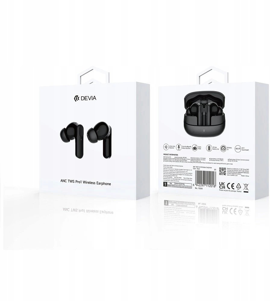 Devia Bluetooth ausinės TWS Pro 1 juodos su ANC