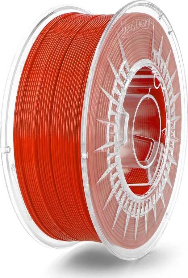 Raudonas PLA 1.75mm siūlas skaidrioje ritėje
