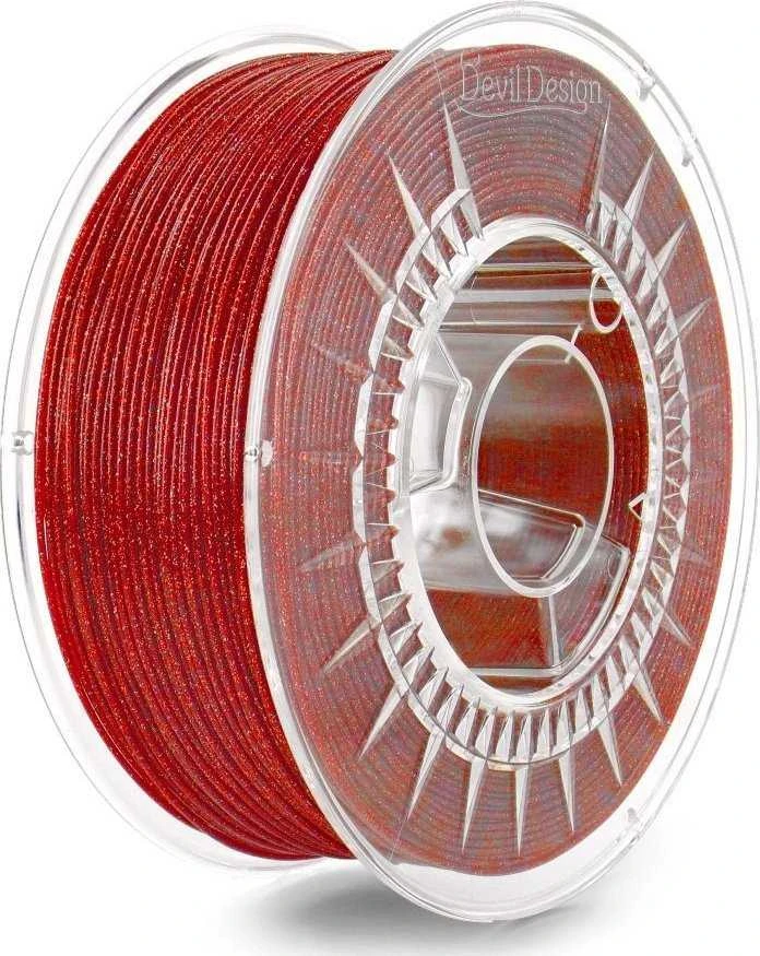 PLA 1.75mm gija Galaxy Raudona ant skaidrios ritės