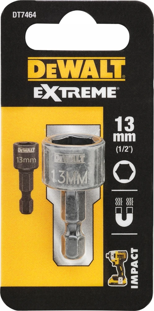 Smūginis 6 kampų galvutės antgalis 13 mm su magnetu 1/4' DeWALT [DT7464-QZ]