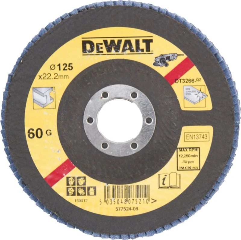 Dewalt abrazyvinių gaminių atvartas diskas 125mm x 22,2 gr. 60 sulenkta