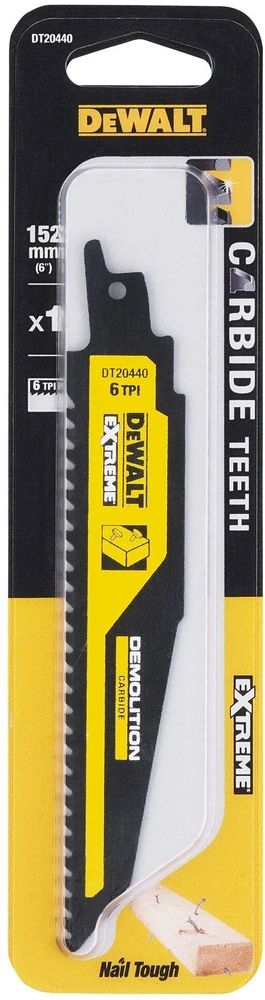 Grąžtas Bajonetinis pjūklo diskas medienai su vinimis, 6 dantys/colis, 152 mm XR serijos Extreme Demolition Carbide, DeWalt [DT20440-QZ]