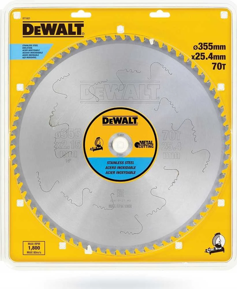 Pjovimo diskas metalui DeWalt; 355x2,15x25,4 mm; Z70; 10°