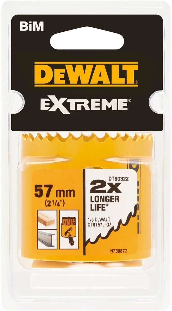 „DeWalt EXTREME“ serijos bimetalinis skylių pjūklas, 57 mm [DT90322-QZ]