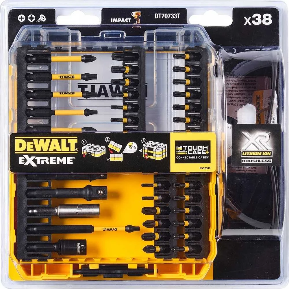 Sukimo antgalių rinkinys DeWalt DT70733T-QZ; 38 vnt. + Apsauginiai akiniai