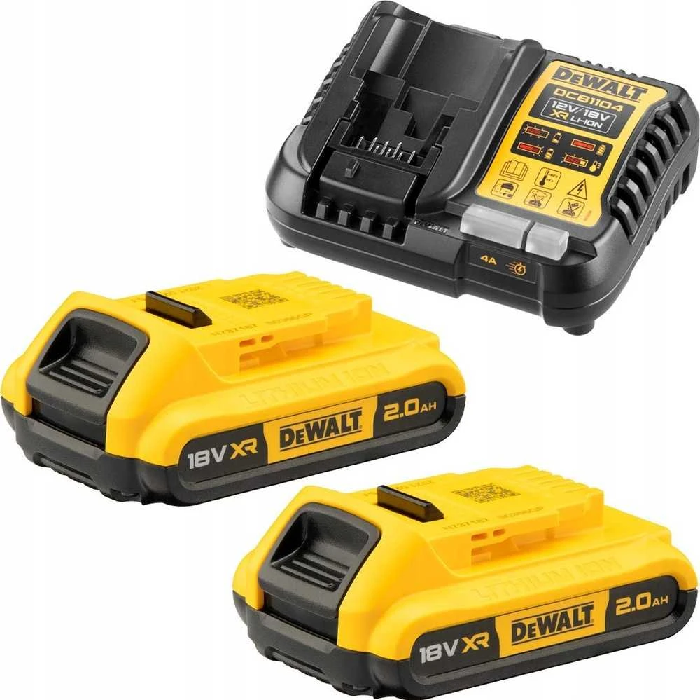Akumuliatorius DeWalt DCB1104D2-QW; 18 V; 2,0 Ah; Li-ion; 2 vnt. + pakrovėjas