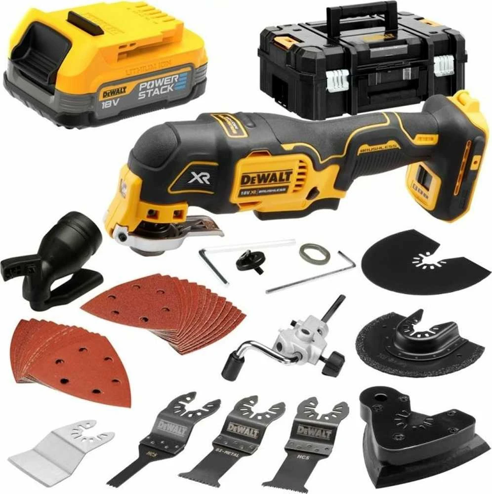 DeWalt daugiafunkcinis įrankis 18V Li-Ion 2x1,7Ah POWERSTACK, DeWalt [DCS356E1T-XJ] 32 priedai