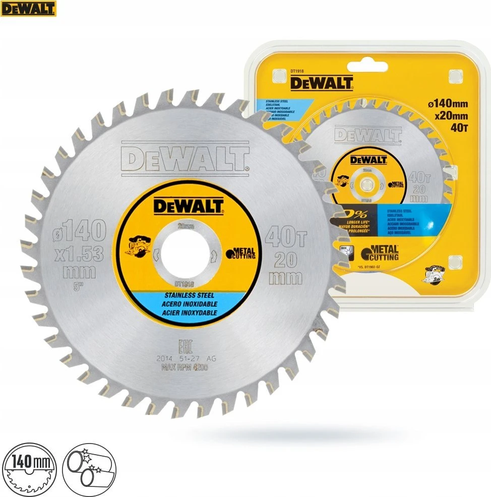 Dewalt dewalt priedai 140 x 20 40t nerūdijančio plieno nešiojami