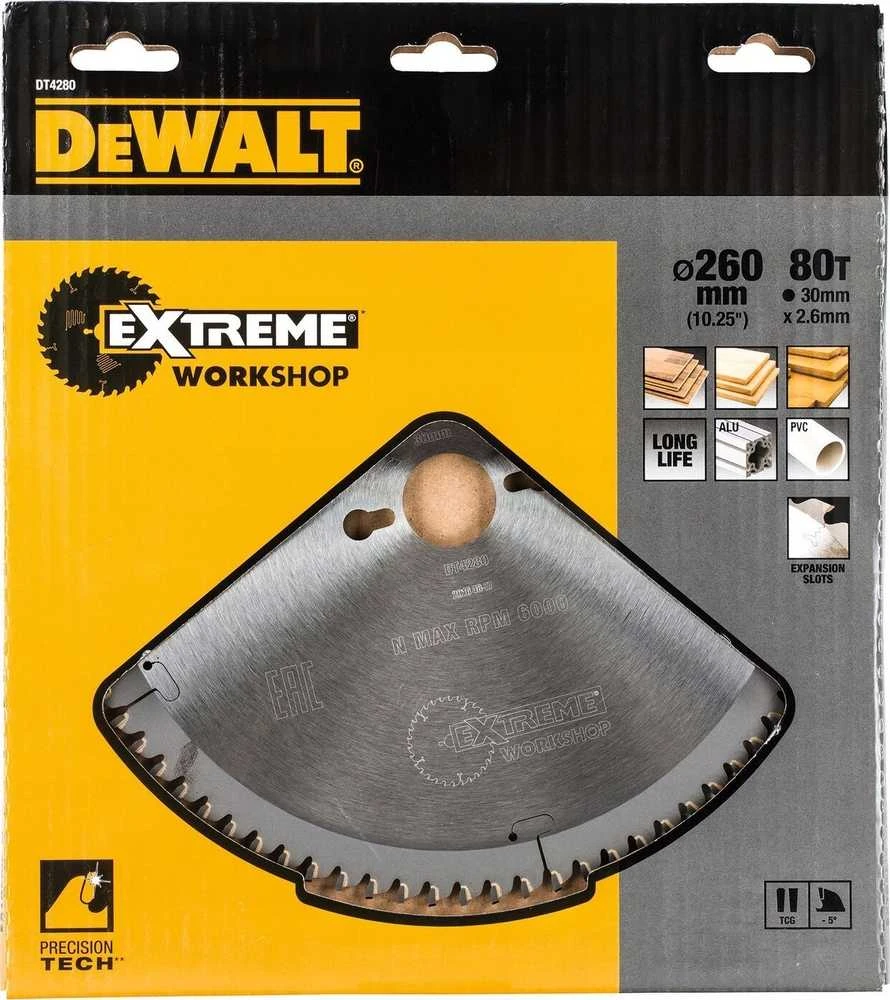 Pjovimo diskas medienai DeWalt; 260x2,6x30,0 mm; Z80; -5°