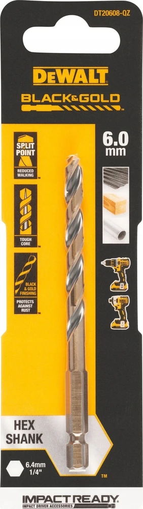 Grąžtas metalui HEX 1/4, 6,0 mm, DeWALT