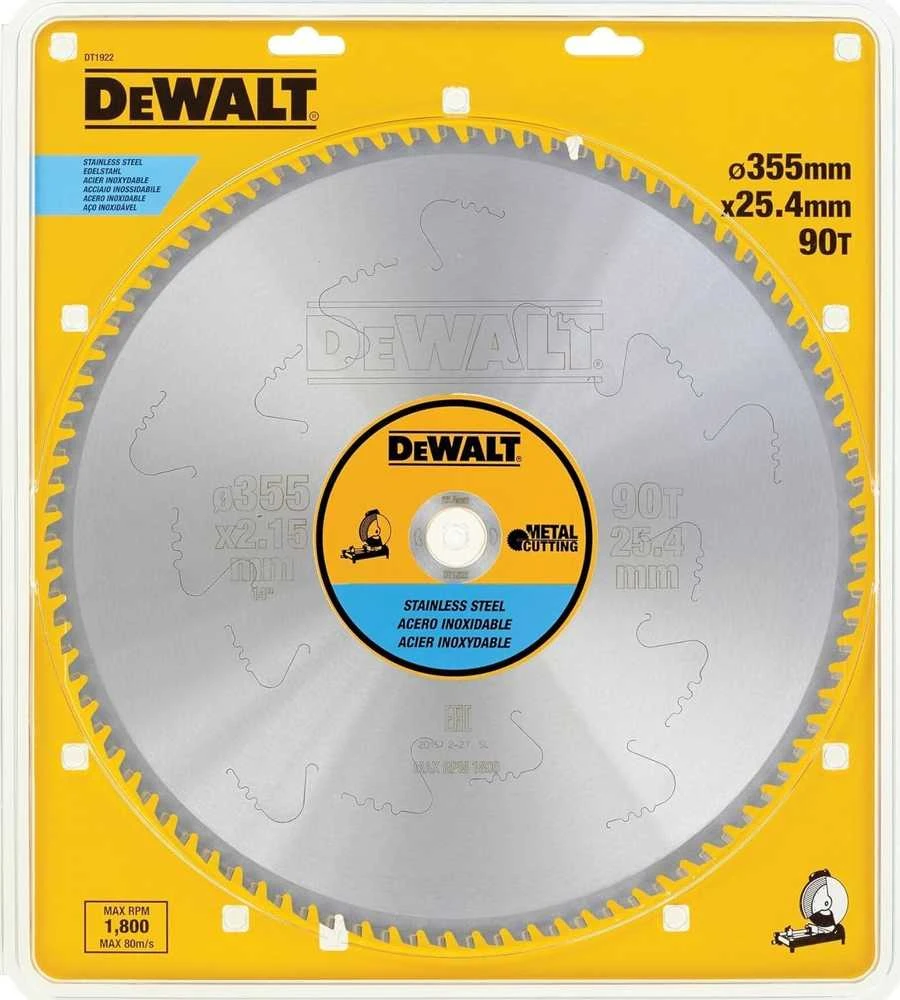 Pjovimo diskas metalui DeWalt; 355x2,15x25,4 mm; Z90; 10°