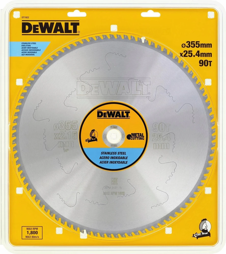Pjovimo diskas metalui DeWalt; 355x2,15x25,4 mm; Z90; 10°