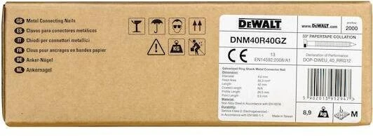 Gwoździe kotwowe, łączone papierem, pierścieniowe, galwanizowane, 33°, klasa 2, średnica 4,0 mm, ilgis 40 mm, DeWalt [DNM40R40GZ]