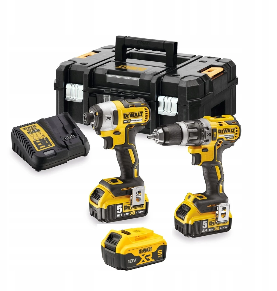 DeWalt 18V įrankių komplektas su TSTAK dėže ir trimis baterijomis