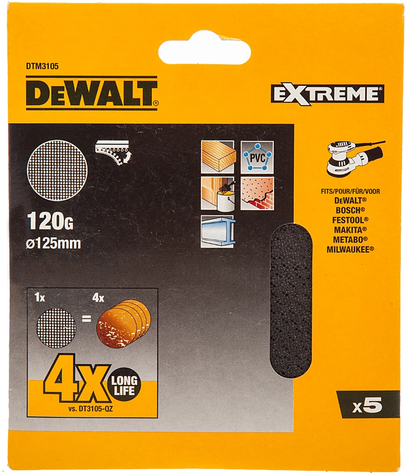 DEWALT ŠLIFAVIMO TINKLELIS 125 mm P120 /5 vnt.